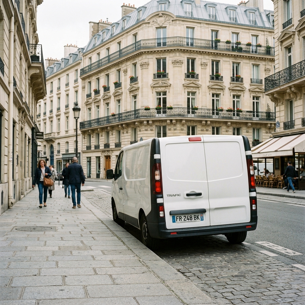 Fourgon plombier Paris devant immeuble haussmannien